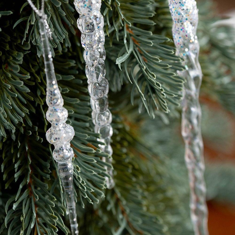 New Crystal Clear Christmas Tree Ornaments Glitter Hanging Party Holiday Decor Transparent Acrylic Icicle Decorations