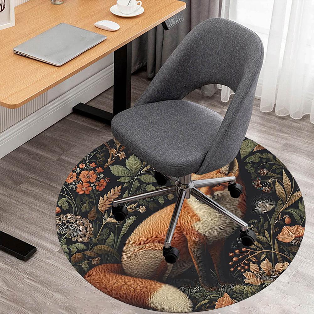 1pc fox floral Round Chair mat Area Rug - Non-Slip, Floor Mat for Office, Bedroom, and Indoor Decor c1118185
