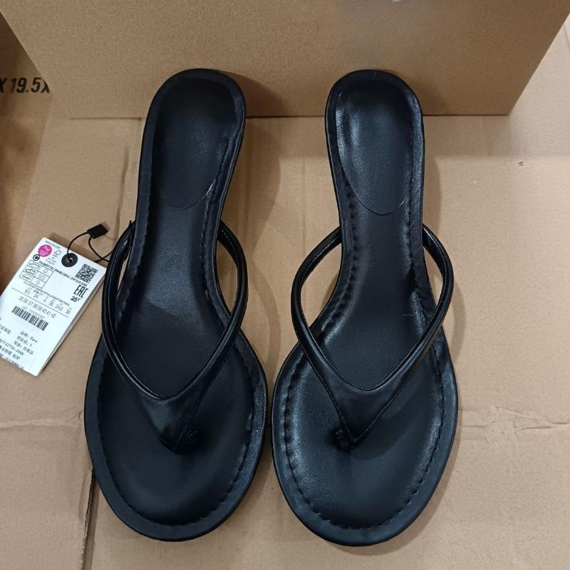 

Summer Mid Heels Women Flip Flops Street Style Round Toe Casual Clip Toe Gladiator Shoes for Female Beach Slippers 42 чорний