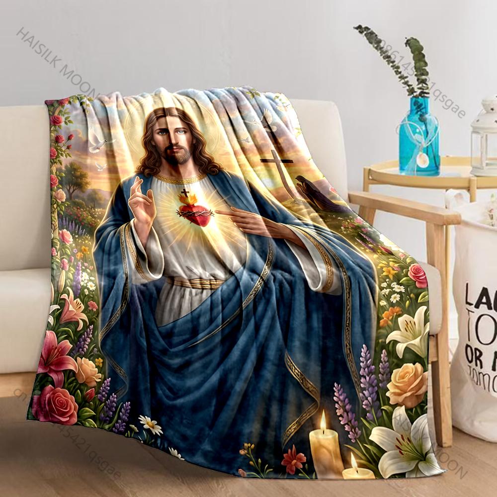 PC Sacred Heart and Cross Garden Print Believer Pray blanket Warm soft flannel material suitable for all seasons luxury gift