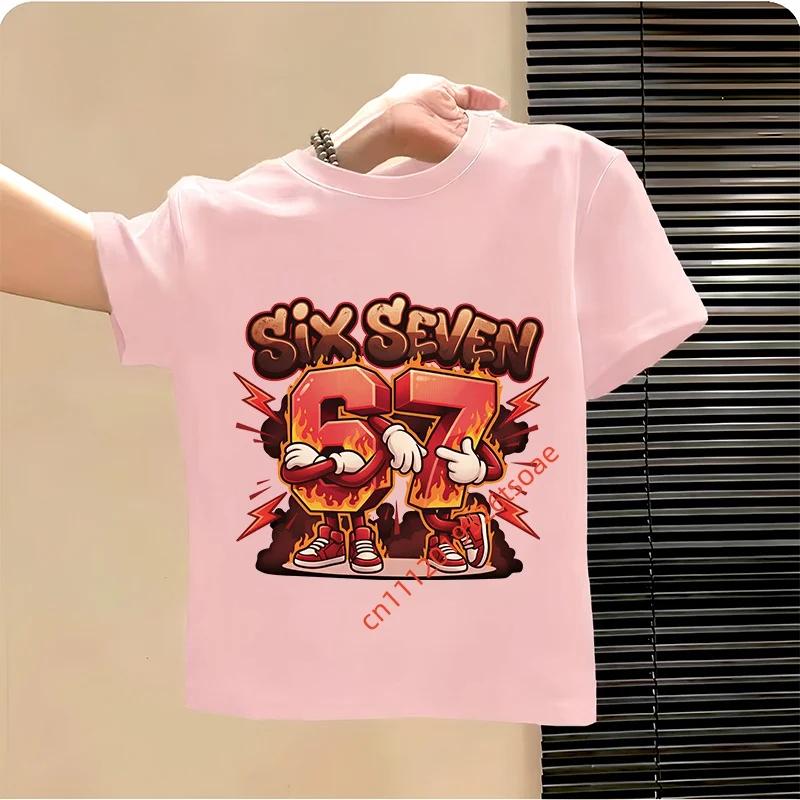 Funny Six Seven Italian Brainrot 67 Number Graphic Print TShirt BoyGirl Summer Short Sleeved Kids Loose Comfortable Tshirt Top