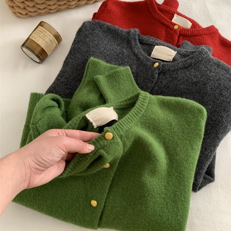 Raccoon Velvet Knitted Cardigan Women's Autumn New Lazy Loose Versatile Crew Neck Short Sweater Jacket Top