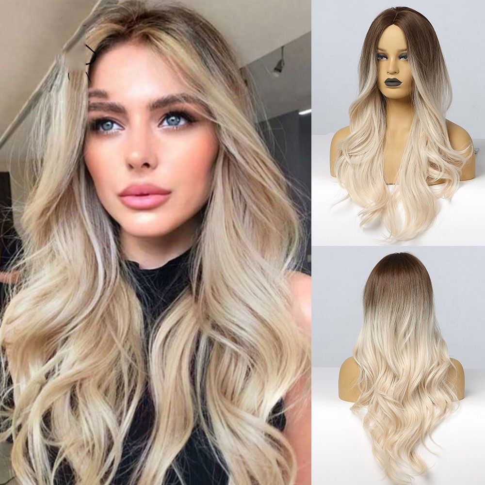 Women s Fashion Wig: Center-Parted, Ombre, Long Curly Wig K179