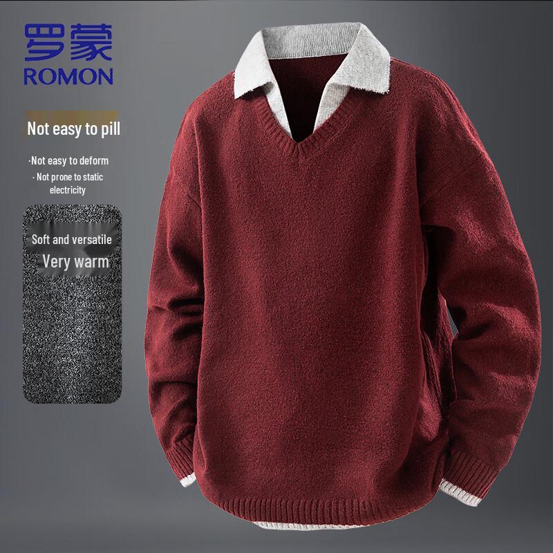 ROMON Men's Faux Layered V-Neck Knit Sweater