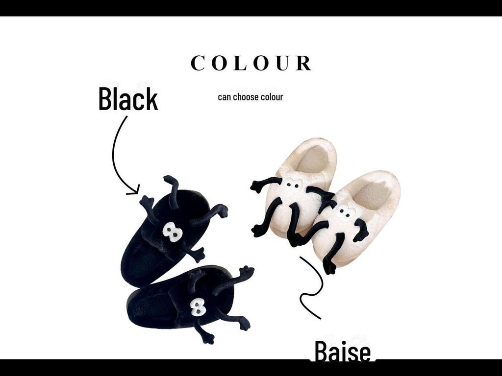 Pantoufles d'intérieur mignonnes en coton avec pompon en fourrure noire pour femmes - Hiver, antidérapantes, chaudes, bout fermé, semelle souple, chaussures de maison amusantes pour couples