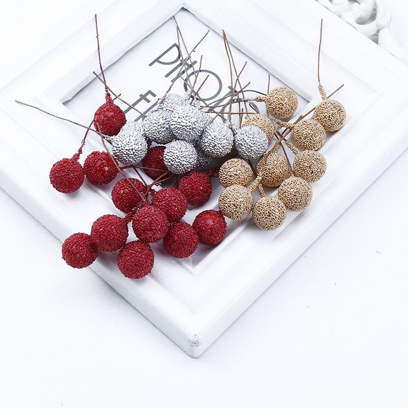 50/100Pcs Artificial Fruit Foam Stamen Cherry Gold Silver Flowers DIY Christmas Craft Decor Box Wedding Home Room Party Supplies