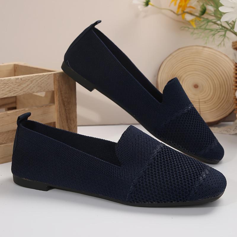 Women's Solid Color Daily Shoes, Slip On Soft Sole Flat Breathable Knitted Shoes, Lightweight Low-top Shoes
