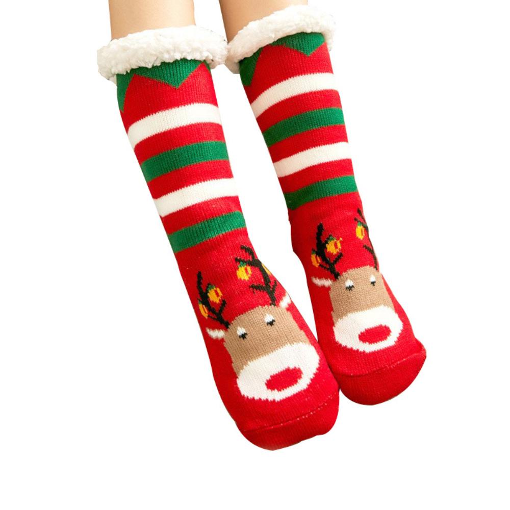 Winter Christmas Themed Women Lamb Fleece Floor Socks, Adult Non-Slip Indoor Snow Socks for Home Carpet