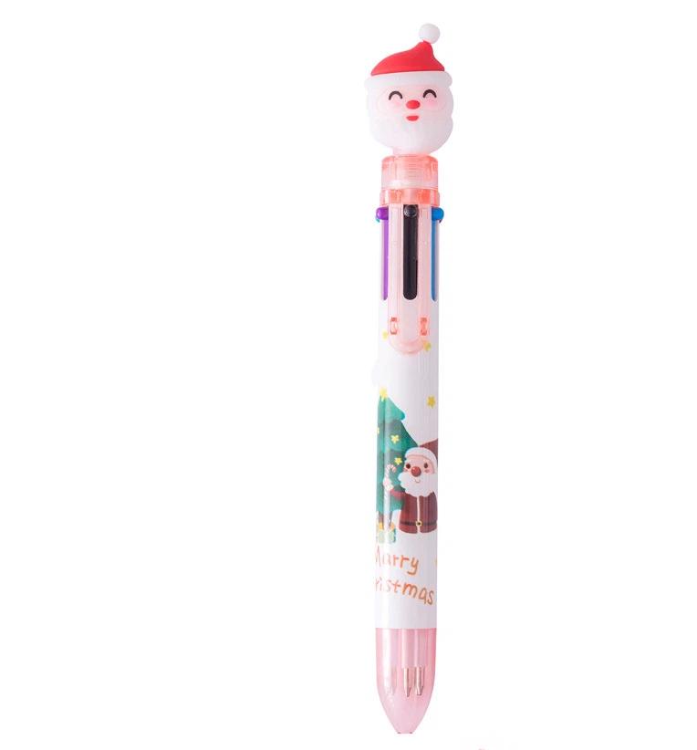 

Christmas Ballpoint Pen Press Type 10 Color 6-color Ballpoint Pen Color Multifunctional Marker Pen Creative Stationery Wholesale