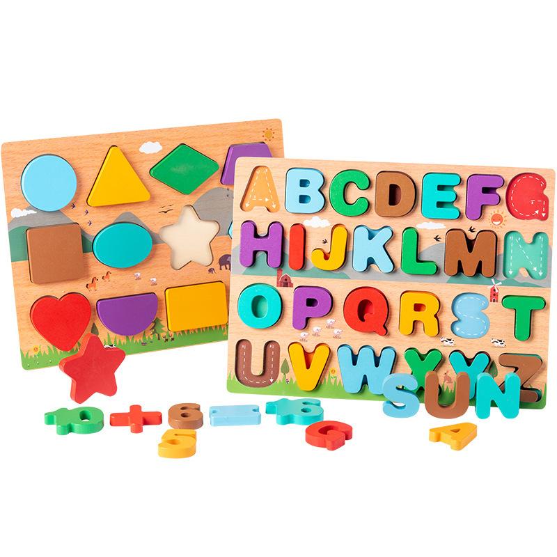 Wooden Puzzle Shape Letter Learning Puzzle Toy With Puzzle Board And Letter Block Girls Boys Preschool