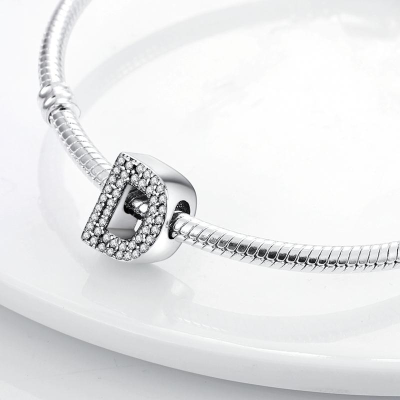 Original A-Z Alphabet Charms Bead 925 Silver 26 Letters CZ Zircon Heart Love Charm Fit Bracelet Bangle Jewelry Making