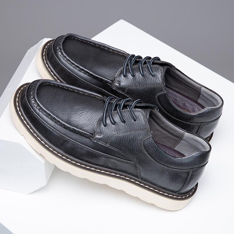 Men's Genuine Leather Casual Shoes Platform High Heel Highten Sneakers Outdoor Sport Street Fashion Black Shoes Size 47 48 49