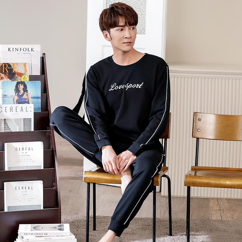 Pajamas men's autumn long-sleeved pure cotton fashion letters men's casual sports cotton loungewear suit can be worn outside