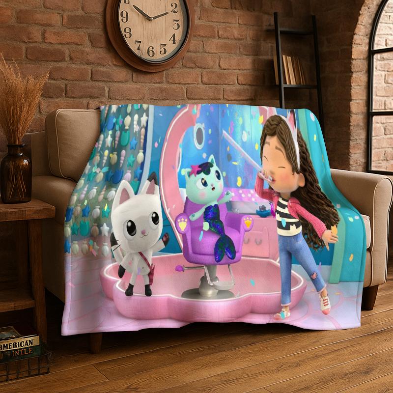 

Cartoon Gabby Dollhouse Girl Flannel Blanket Soft Warm Throw Blanket for Bedroom Living Room Bed Travel Camping Picnic Kid 130x150cm