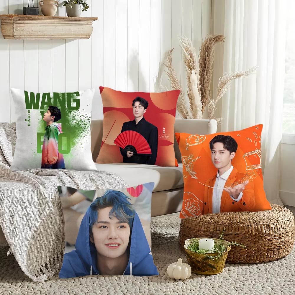 Actor WWang Yibo Cushion Cover Silky Short Plush Invisible Zipper Dustproof Sofa Pillow Case for Home Decor