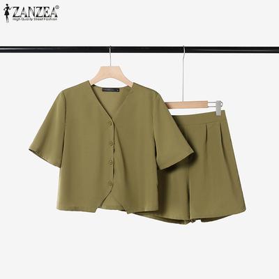Women Short Sleeve Blouse and Shorts Summer Two Piece Suit Sets