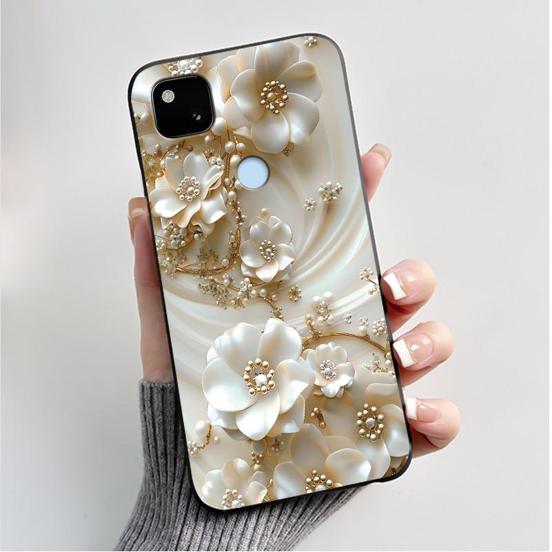 Case For Google Pixel 4a Luxury Fashion Butterfly Flowers Soft Matte TPU Silicon Back Cover Black For Pixel4a 4G 5G Phone Case