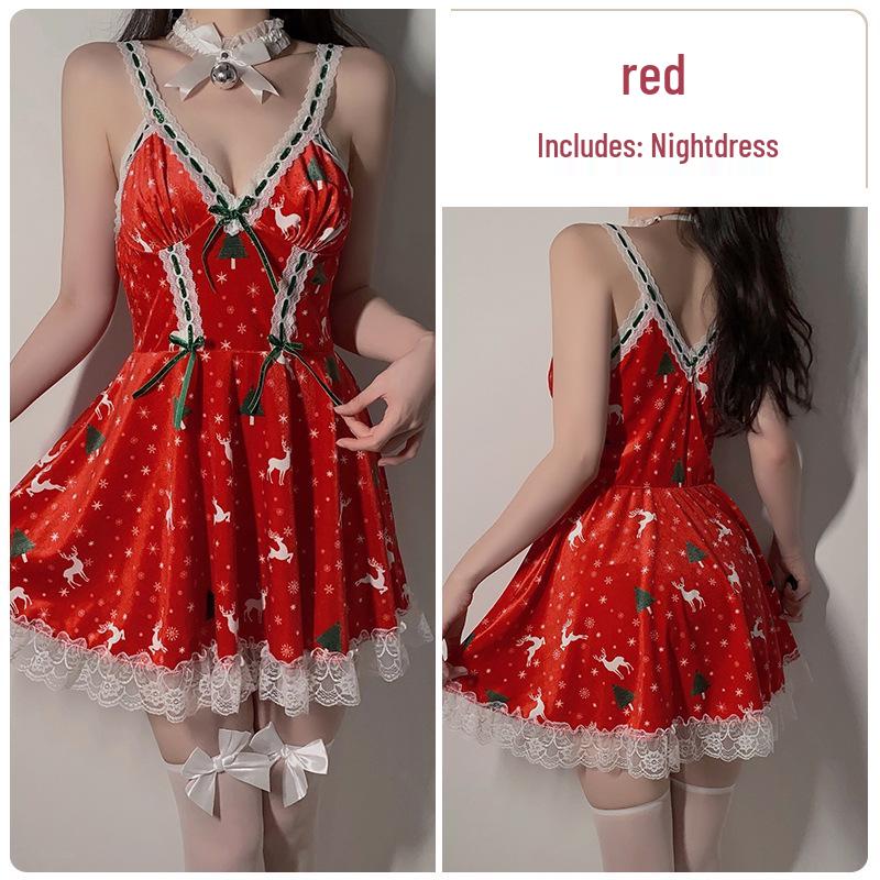 Samt-Print Übergröße Weihnachts-Dessous Camisole Nachthemd Set