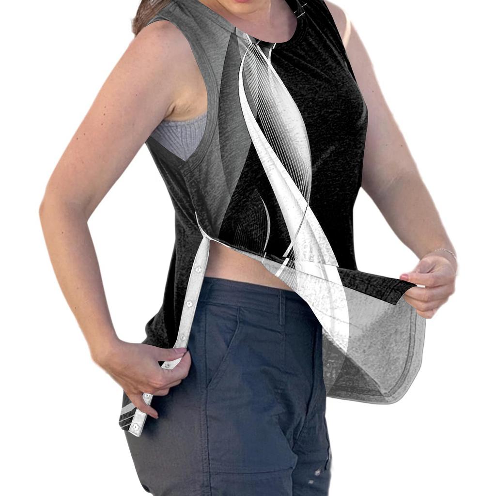 Women Shoulder Surgery Shirt Sleeveless Top with Snap Closure and Floral Print Adjustable Sleeve Design Post Operative Clothing for Recovery