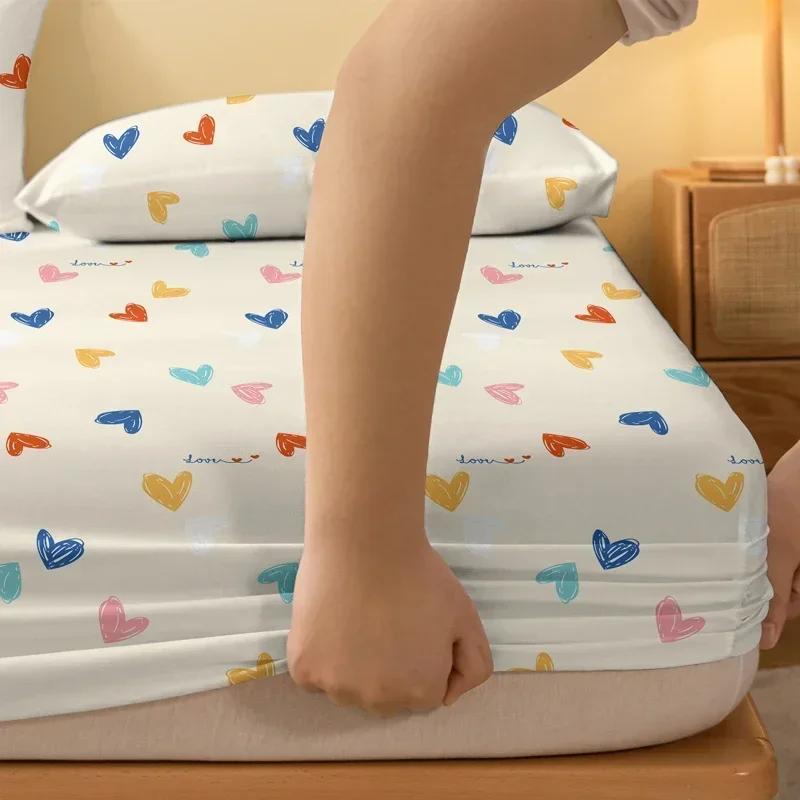 1 Einfaches Modernes Lustiges Herzförmiges Geometrie Gedrucktes Mattes Spannbettlaken, Schlafzimmer Gedruckte Bettdecke, Bettwäsche (Ohne Kissenbezüge)