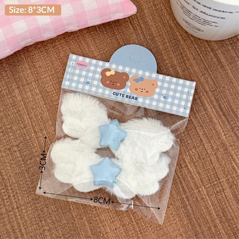 2Pcs Cute Plush Wing Hair Clips Kawaii Star Bow Decor Hair Pins Sweet Angel Wing Headwear Hairclip Ornaments Hair Accessories