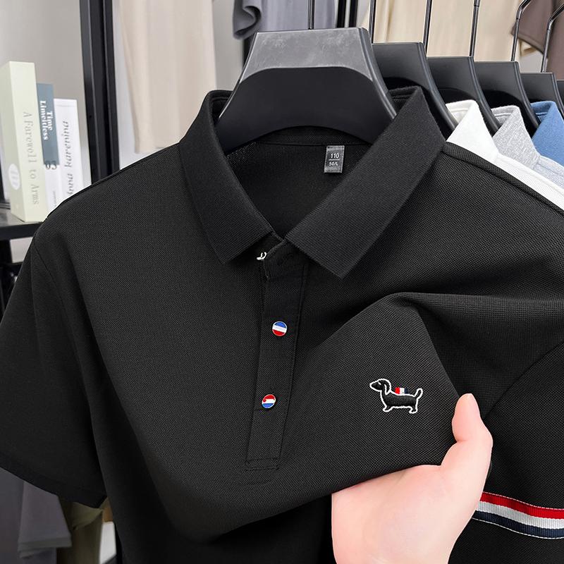 Wovey Heren Poloshirt Kraag T-shirt Zomer Cartoon Borduur Korte Mouw Modieus Business Casual Herenkleding Top 4XL zwart