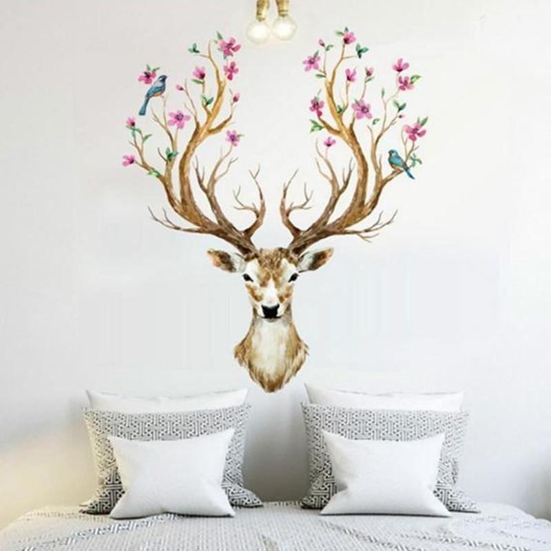 New 3D Plum Flower Deer Wall Stickers DIY Decoration PVC Removable Resistant Wall Stickers