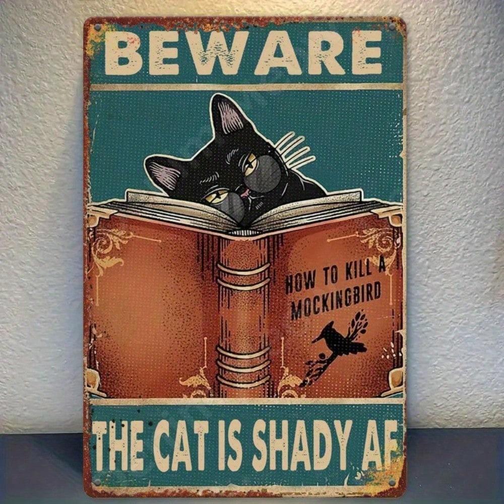 Vintage Beware of Cat Metal Tin Sign Retro Wall Decor Garage Garden Farmhouse 20x30