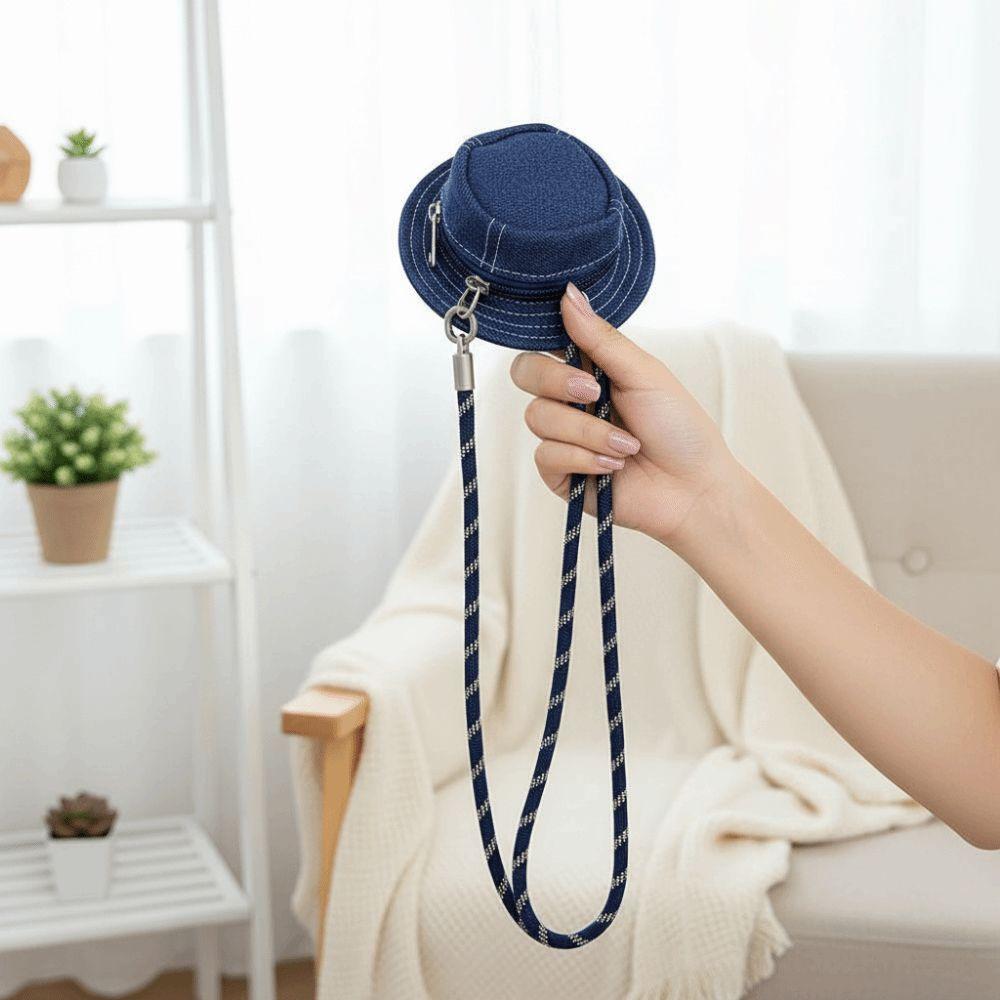 Polyester Fisherman Hat Pendant Pouch Solid Color Anti-lost Denim Hat Hanging Bag Wrist Rope Purse Mini Coin Purse Key Chain