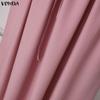 VONDA Elegante Abito Maxi da Donna con Scollo Quadrato, Maniche Lunghe, Allacciatura, Casual, da Festa, con Volant, Svasato