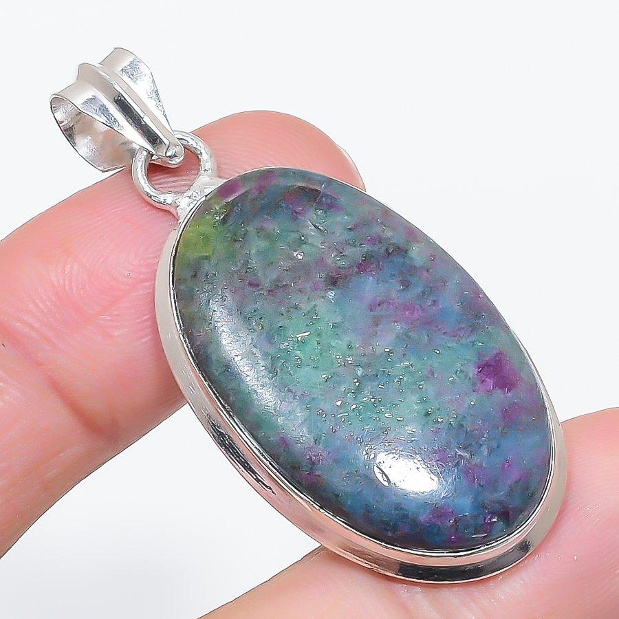 Natural Ruby Fuchsite Gemstone 925 Sterling Silver Jewelry Pendant 1.97" B1f13