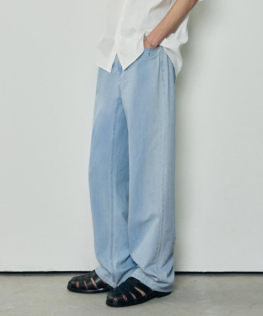 Awodeijeu Cool Linen-Like Semi-Wide Denim [Light Blue]