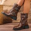 Fashion Vintage Buckle Detor Boots for Women Spring Autumn Zipper Up Platform Boots Woman Fashion Black Brown Pu Leather Botas Female