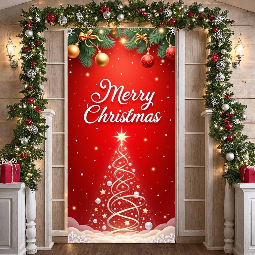 Xmas Backdrop Festive Pattern Holiday Background Christmas Decor Banner Gold Ornaments Festive Display For Christmas Eve Holiday