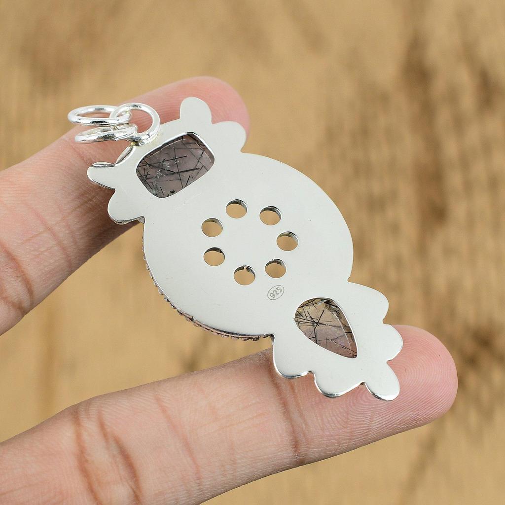 Natural Black Rutile Gemstone Pendant 925 Sterling Silver Jewelry For Women