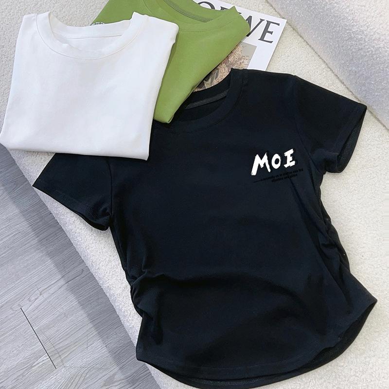 Women's Pure Cotton Short Sleeve T-shirt, 2025 Summer Korean Style Slimming Fashion Top