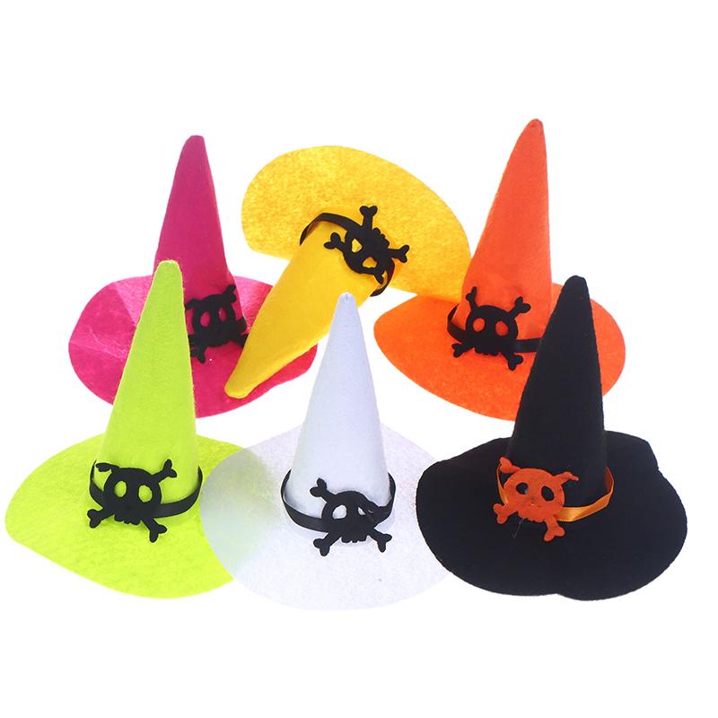 3Pcs Miniature Dollhouse Mini Color Felt Witch Hats For Halloween House Decoration Dolls Accessories Kids Play Toys Witch Hats