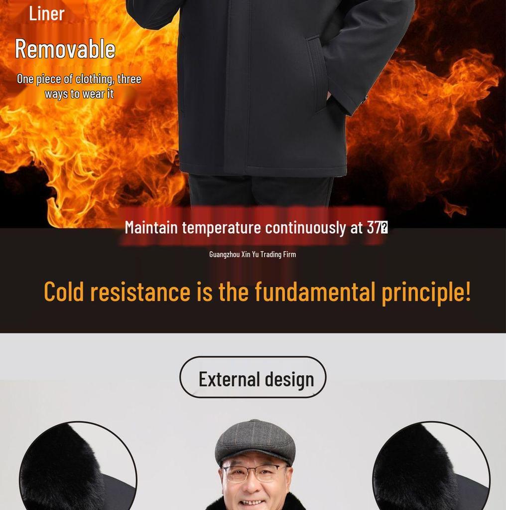 Fleece-Lined Cotton Jacket for Middle-Aged to Elderly Men: Winter Coat for 60, 70, and 80-Year-Olds.