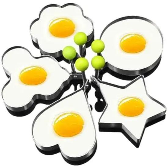 5 Pièces Anneaux à Œufs en Acier Inoxydable Moule avec Poignée Rond Antiadhésif Moule à Crêpes Omelettes Pour Plaque de Cuisson Forme à Œufs Articles de Cuisine Maison
