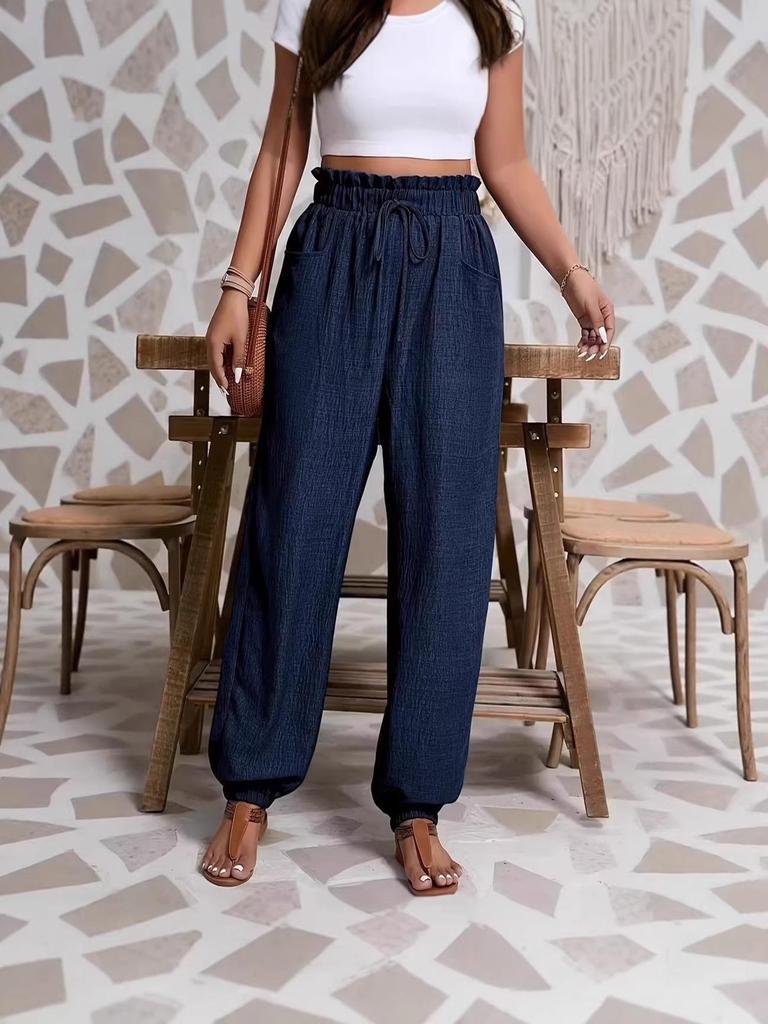 2026 European Fashion Women's Casual Elastic Long Pants - Solid Color, Comfortable