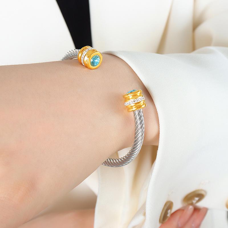 Titanium Steel Multi-Color Zirconia Open Bangle - Cross-Border Stainless Steel Hand Ornament