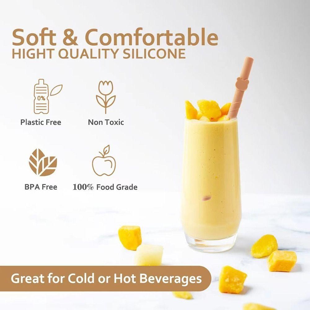 4Pcs Children's Milk Tea Straight Straws Food Grade Reusable Straws Creative Silicone Straws