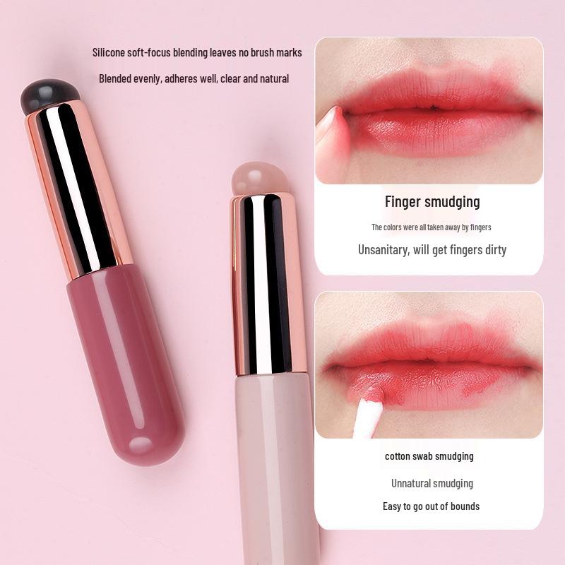 Portable Silicone Lip and Concealer Brush with Lid - Professional Blending Round Head Makeup Tool