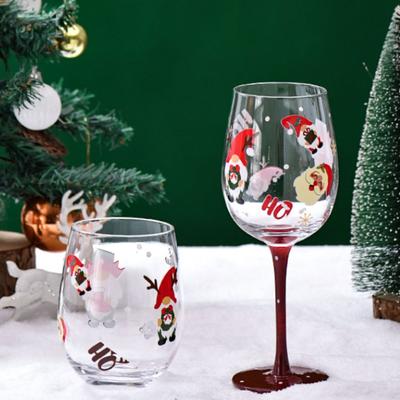Hand Painted Christmas Theme Glass Goblet Transparent Cartoon Red Wine Glass Santa Claus Snowman Pattern Egg Glass