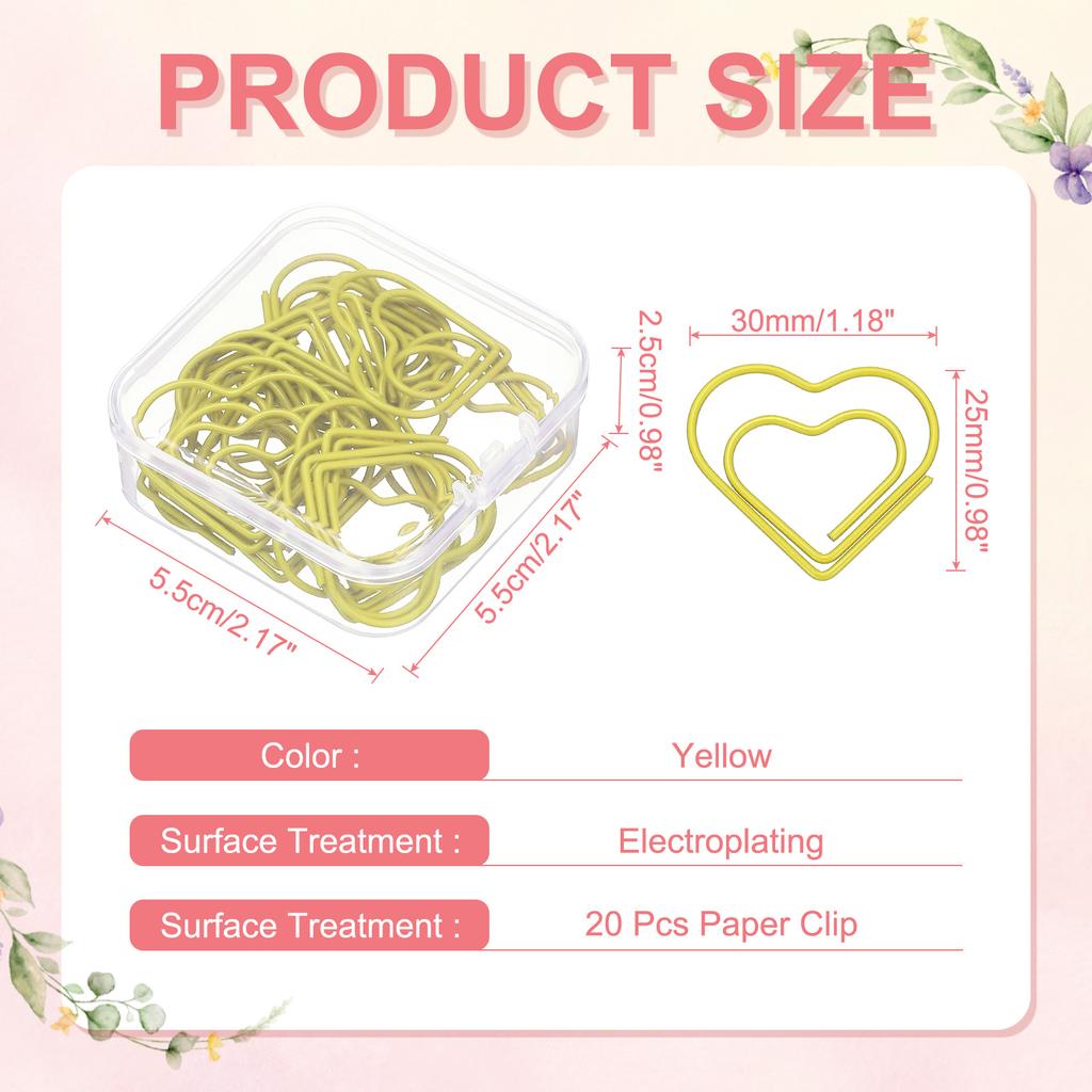 20Pcs Heart Shape Metal Paper Clips Binder Clip Mini Bookmark Book Binding Note Decor Stationery School Office Binding Supplies