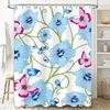 Modern Flower Design Shower Curtain Blue Butterfly Print Decorative Waterproof Fabric for Bathroom Bath Accessories Large Size 1