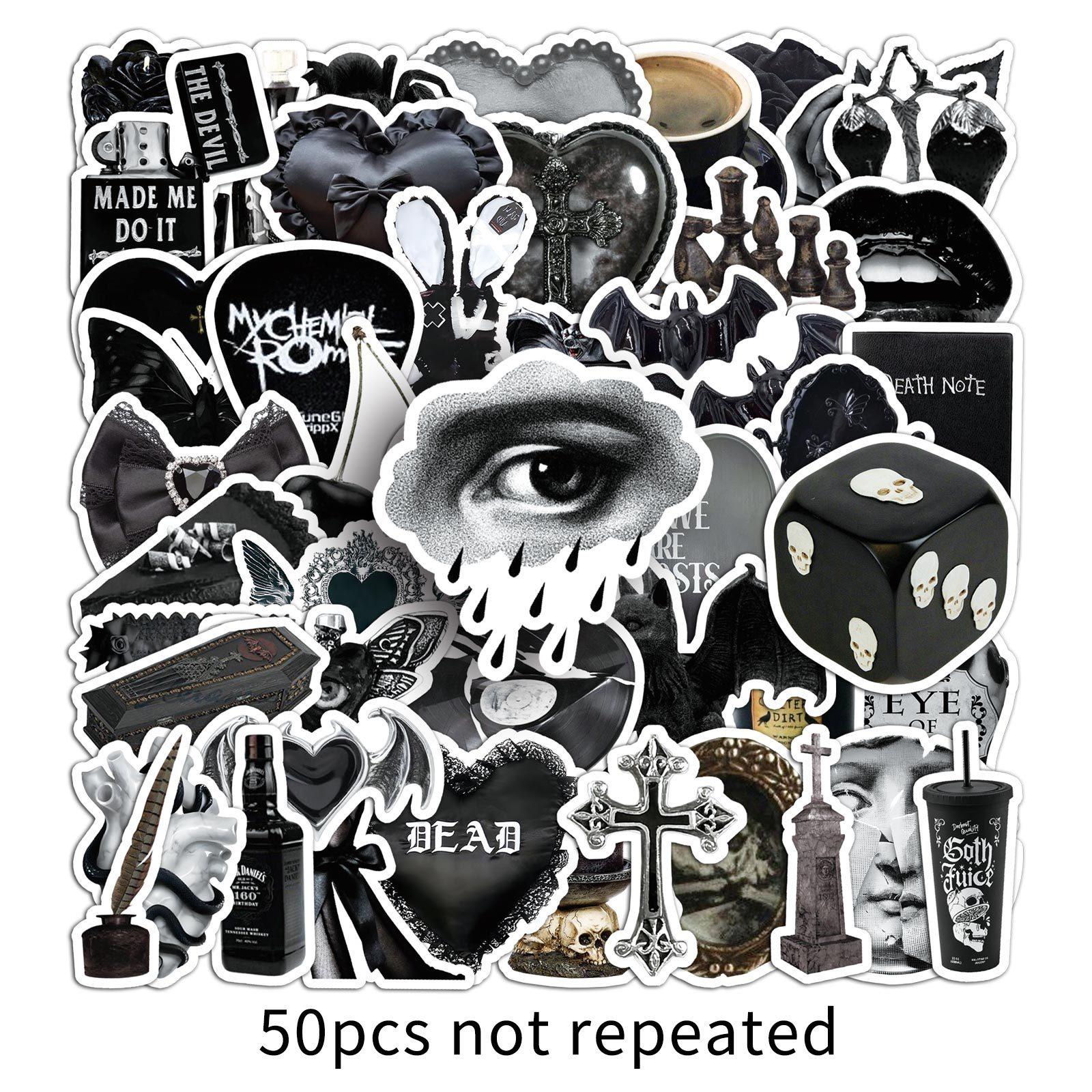 

50 Dark Gothic Stickers Black and White Cool Creative Trend Horror Series Car Mobile Phone Water Cup Book Stickers