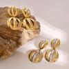 Yori Two Tone Silver Color Gold Color Tone Oval Earrings Metal Charm Texture Jewelry Accessories Xmas gift