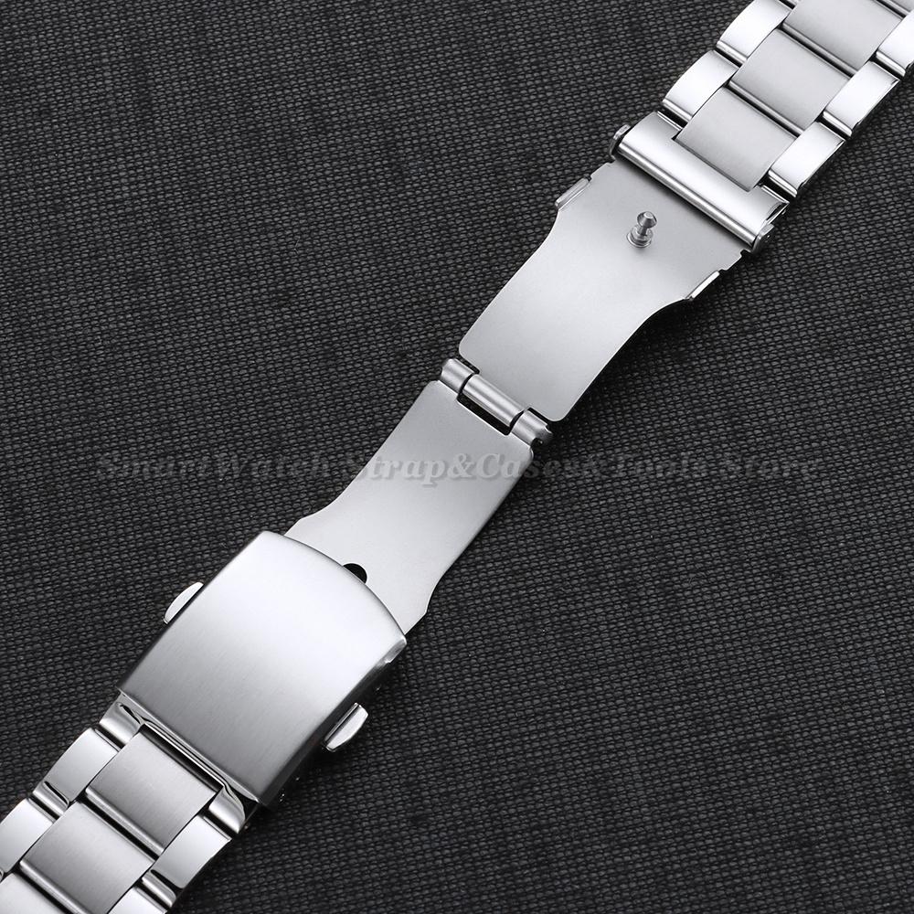 Luxury Solid Stainless Steel Watch Bracelet with Curved End 18mm 20mm 22mm Double Press Folding Buckle Watch Strap Accessories