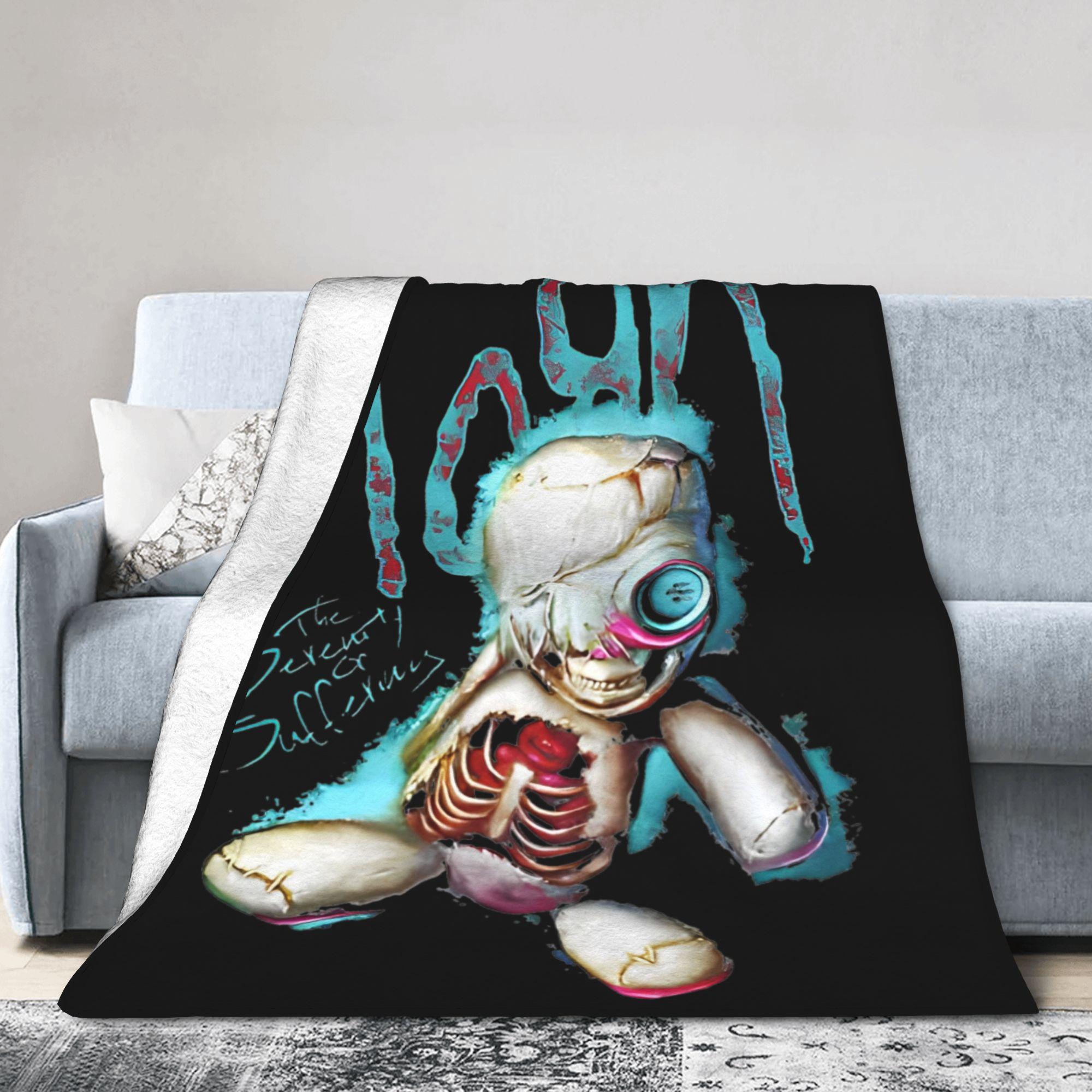 Panika Chen Unisex Coral Korn Nu Metal Doll Knitted Blanket Fleece Graffiti Music Korn Art Lightweight Thin Throw Blankets Bedspreads Portable